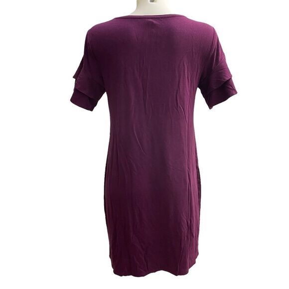 WHITE HOUSE BLACK MARKET PURPLE SHIFT DRESS, V neck SHORT FLUTTER SLEEVE SZ M - Picture 5 of 11